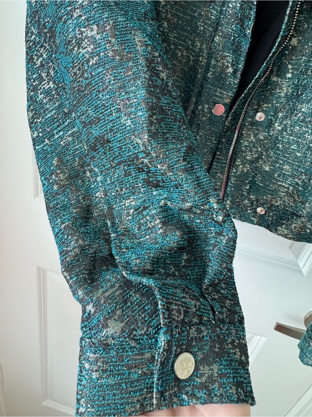 Zara Teal Green Metallic-Thread Bomber Jacket - Picture 7 of 11